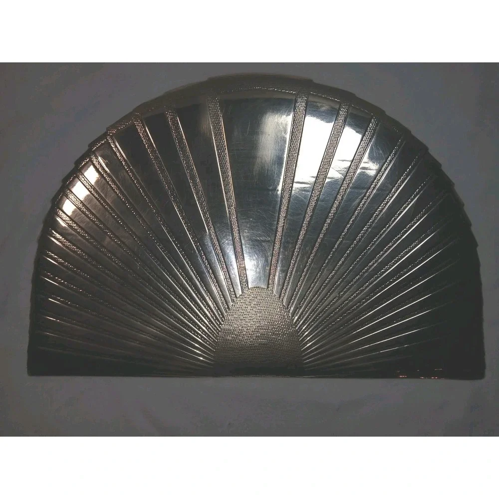 Pair Of  Vintage 1980s Art Deco Revival Gold Fan Placemats Half Sea Shell
